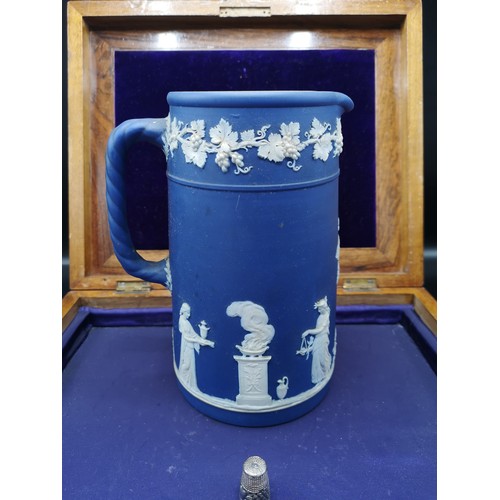 77 - Large Victorian Wedgwood blue jasper ware water jug.