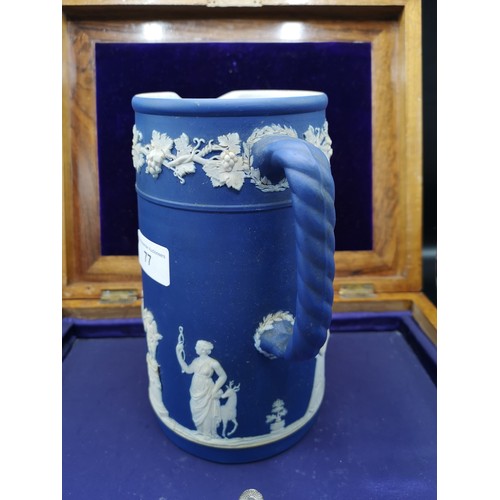 77 - Large Victorian Wedgwood blue jasper ware water jug.