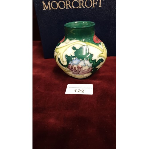 122 - Stunning Moorcroft Vase With Green Ground Floral bouquet Vase