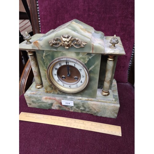 224 - Victorian Jappy Freyas heavy mantle clock with pendulum in working order