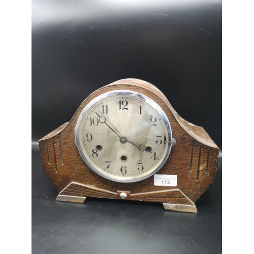 173 - Art deco 3 hole Westminster chime mantle clock.