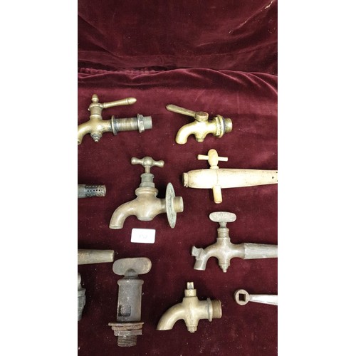 152 - Selection Victorian Brass & Wood Taps and Fixing Tool