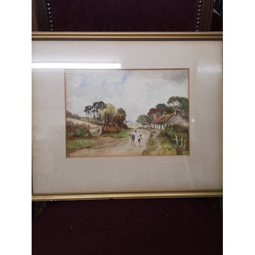 71A - Large water colour depicting country lane signed B Davis.