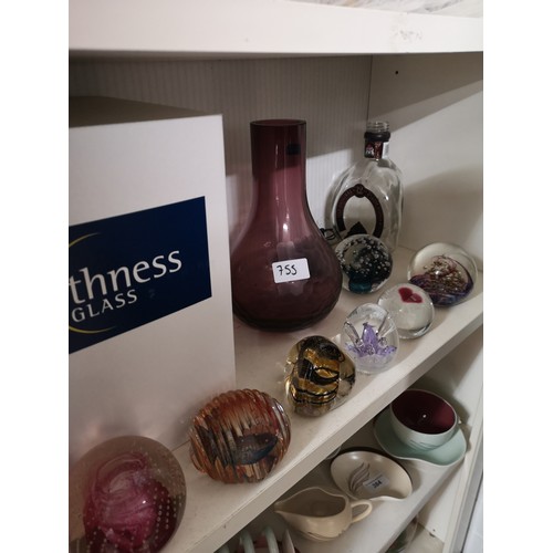 755 - Shelf of caithness includes paperweights and limited edition caithness vase.