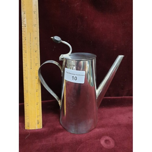 10 - Christopher dresser Style Silver Hall marked coffee pot. 301 grams