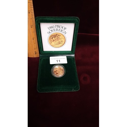 11 - Proof Gold full sovereign dated 1980 in Original Case Sealed Mint.