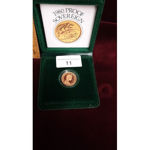 11 - Proof Gold full sovereign dated 1980 in Original Case Sealed Mint.