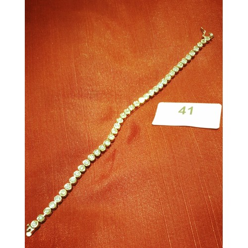 41 - Silver Tennis Bracelet Set With Cubic Zirconia Stones Hallmarked Edinburgh 1999 Length 7.25 Inches 8... 