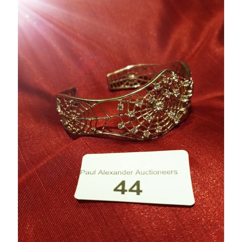 44 - Silver Goth Style Bangle with Spiders Web Design Set With Cubic Zirconia Hallmarked Birmingham 2006 ... 