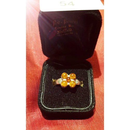 54 - Vintage Silver Ring Set With Baltic Amber Size O