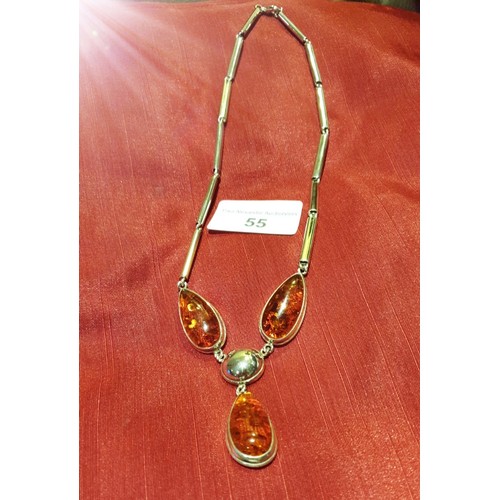 55 - Vintage Silver Necklace Set With Baltic Amber Sheffield Import Marks 1995