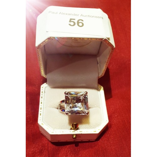 56 - Hallmarked Silver Bling Ring Set With a Large Asscher Cut Cubic Zirconia Size S