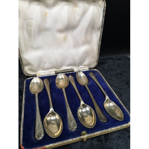 15 - Set of 6 silver Hall marked sheffield golfing novelty spoons makers Walker & Hall