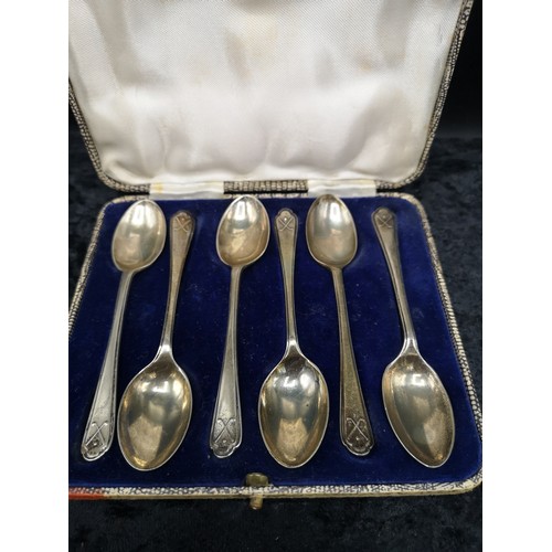 15 - Set of 6 silver Hall marked sheffield golfing novelty spoons makers Walker & Hall