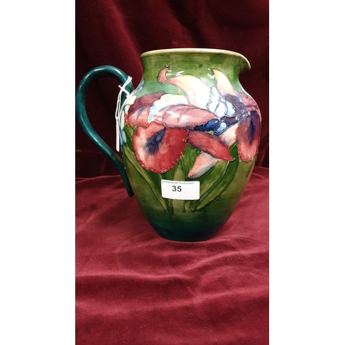 35 - Large Rare Early Moorcroft Water Jug In Orchid Pattern 26cm In Height