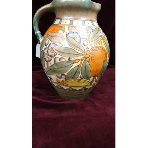 36 - Large Stunning Charlotte Rhead Tube Lined Water Jug Tube Lined Oranges and Lemons Pattern Signed