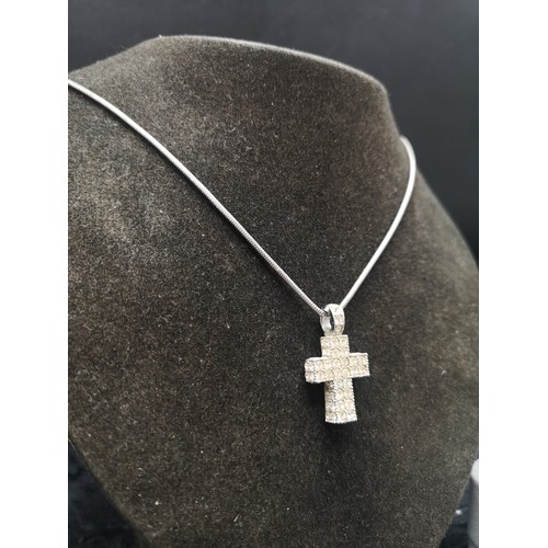 86 - White metal necklace set with 3 white metal Cross with stones.