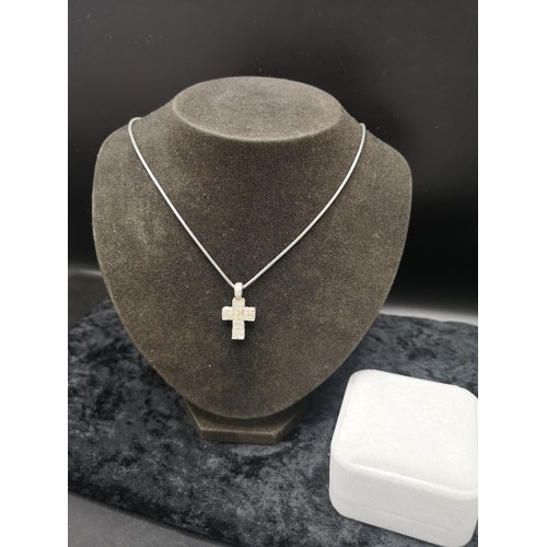 86 - White metal necklace set with 3 white metal Cross with stones.