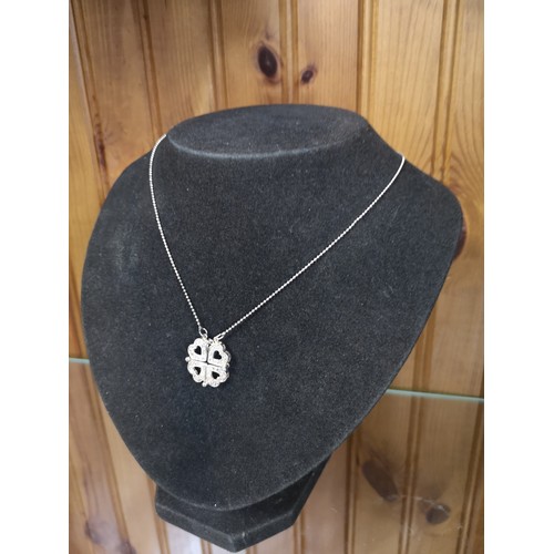 86a - Silver 925 necklace set on 4 section shamrock pendant.