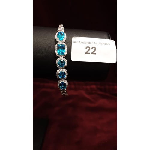 22 - Bling Bracelet Silver Hallmarked Birmingham 2010 Set With Blue & White Stones 16.2g