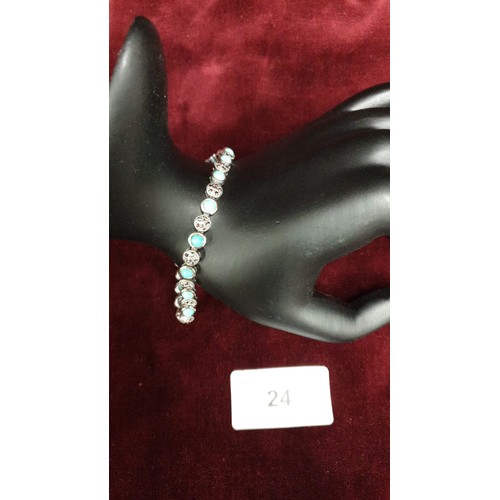 24 - Silver Marcasite And Turquoise  Bracelet Birmingham 2007  length 7.25 inches 15g