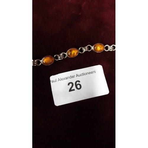 26 - Polish Hallmarked Silver Bracelet Set With Baltic Amber Town Mark For Gdansk 7.75 inches 7.5g