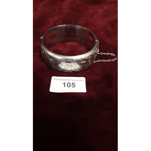 105 - Vintage Silver Bangle Beautiful Engraving On Front Excellent Condition Birmingham 1978 40.3g