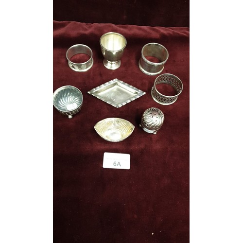 6a - 8 Silver Hallmarked Items To Include Cruets, Salts, Napkin Rings 170 Grams.