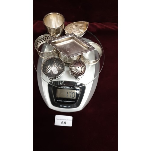 6a - 8 Silver Hallmarked Items To Include Cruets, Salts, Napkin Rings 170 Grams.