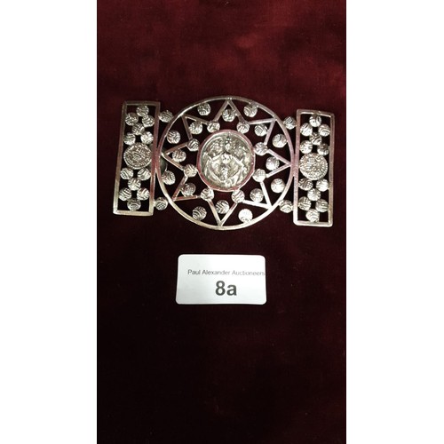 8a - Continental Possibly Arabic White Metal Belt Buckle With 4 Armed God Centre Panel.Arabic Style Writi... 