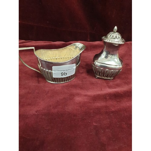 9B - Silver Hallmarked Creme Jug and Silver Hallmarked Pepperet 94.88 Grams