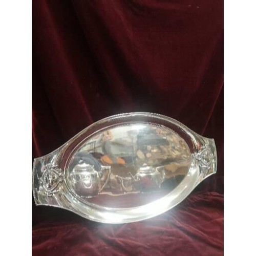 1 - Contential White Metal 4 piece art nouveau tea set includes tray. 2930g