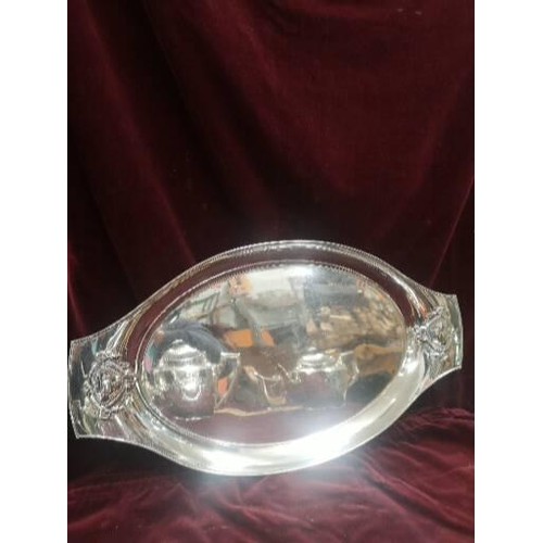 1 - Contential White Metal 4 piece art nouveau tea set includes tray. 2930g