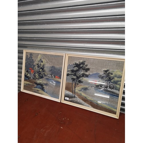 48a - Pair of Early Oriental silks in fitted frames.