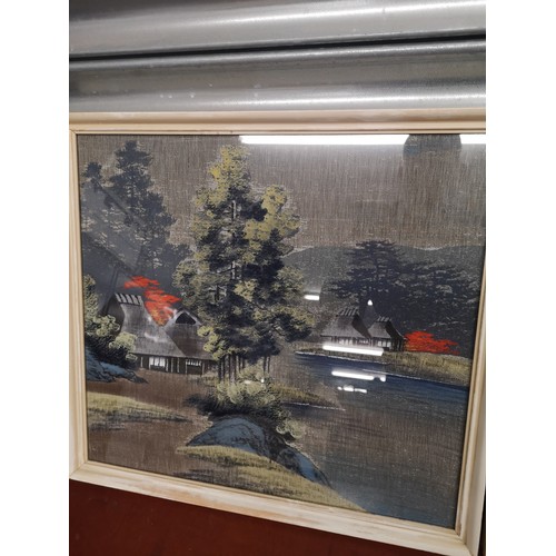 48a - Pair of Early Oriental silks in fitted frames.