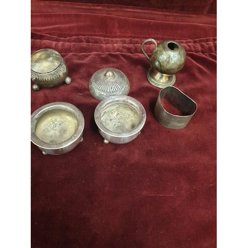 3 - Selection of hall marked and contential silver cruets napkin rings etc. 146 grams.