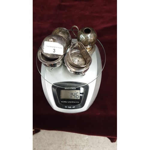 3 - Selection of hall marked and contential silver cruets napkin rings etc. 146 grams.
