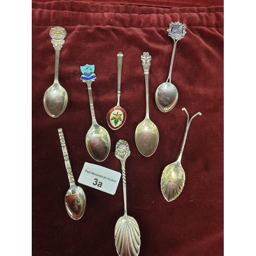 3a - Selection of silver Hall marked enamel spoons etc. 98 grams.