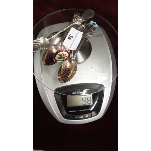 3a - Selection of silver Hall marked enamel spoons etc. 98 grams.