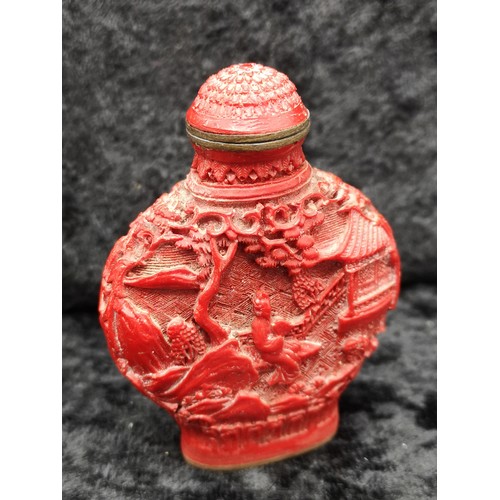 44 - Oriental cinbar carved perfume bottle.