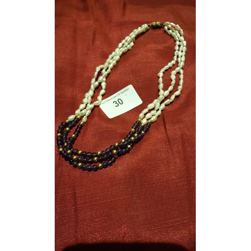 30 - Fresh water pearl purple and gold beaded necklace.