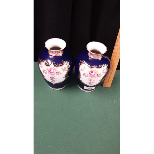 108 - Pair of 1900s Panel painted vases . stands 7 inches in height .