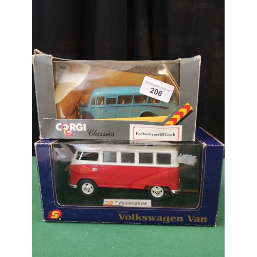 206 - Voltswagon camper can model together with corgi bus model.