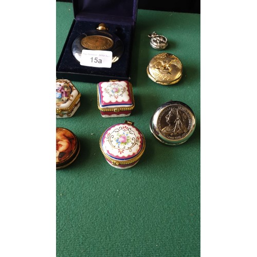 15a - Lot of pocket watches , hip flask and trinket boxes .