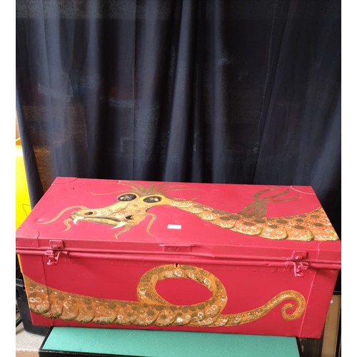 213A - Large hand painted dragon scene trunk .