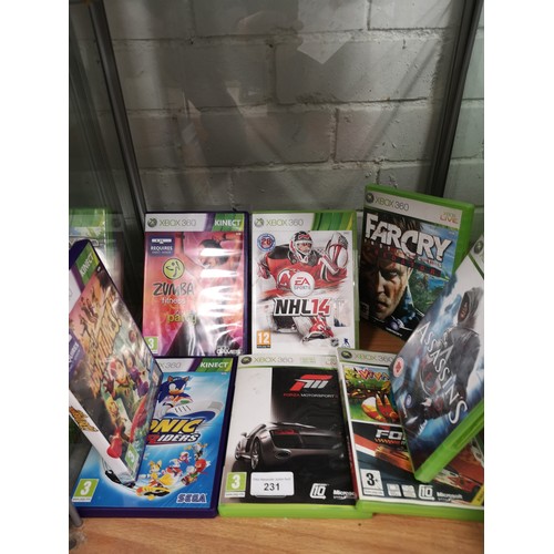 231 - Shelf of xbox 360 games.