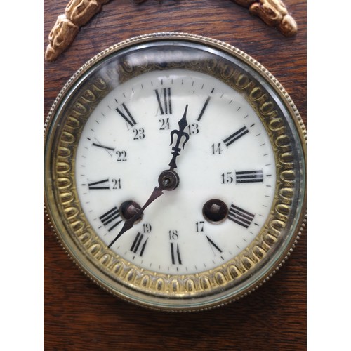 241 - 1900s art deco mantle clock with enamel face with clock and pendulum.