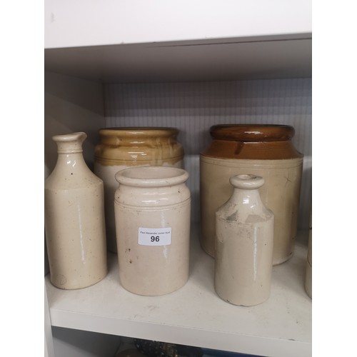 96 - Lot of stone ware jars and bottles.