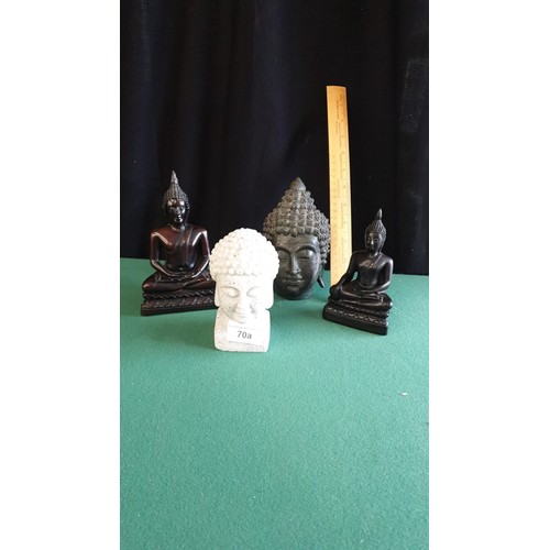 70A - Lot of Oriental Buddhas to include Thailand cast metal Buddha head.