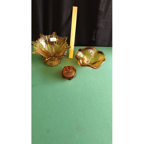 42 - 3 Pieces of art deco Amber glass.